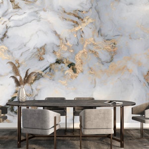 Marble Wallpaper, Abstract Wallpaper, Cream and Gold Marble Wallpaper, Wall Murals Peel and Stick, Marble Removable Wallpaper, Marble Mural