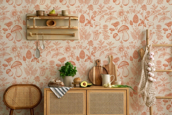 Orange Mushroom Wallpaper: Mid-Century Modern Peel and Stick