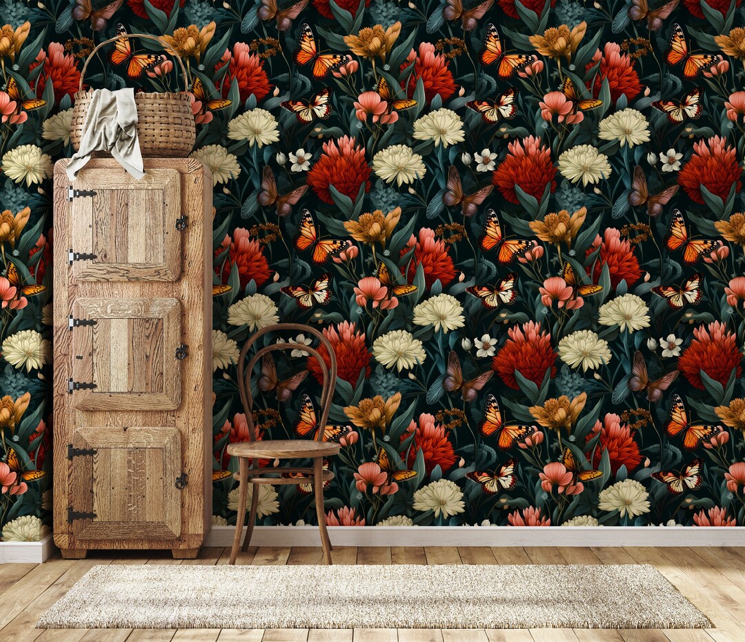 Botanical Secret Garden Peel and Stick Wallpaper, Vintage Mural