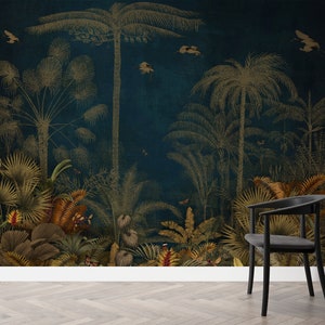 Navy Blue Wallpaper, Forest Wallpaper, Tropical Wallpaper, Jungle Wallpaper, Peel and Stick Wallpaper, Vintage Wallpaper, Boho Wallpaper