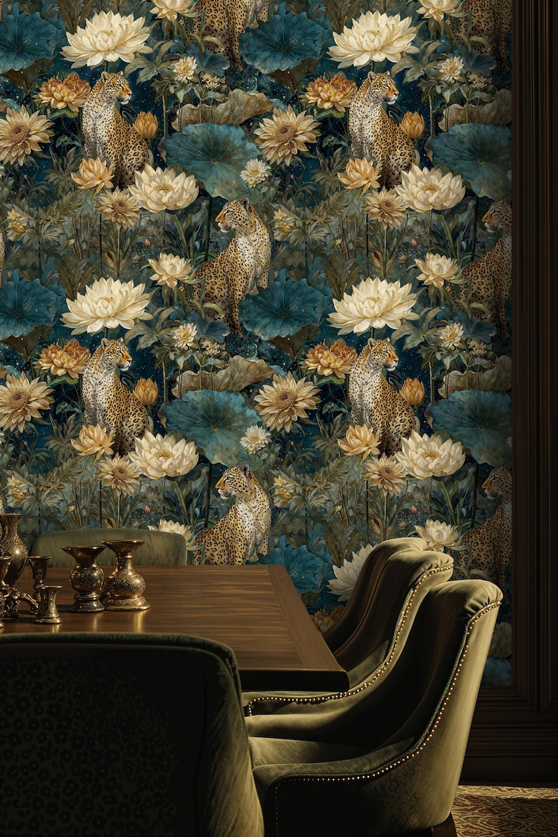 Luxury Leopard Peel and Stick Wallpaper: Dark Floral Animal Botanical ...