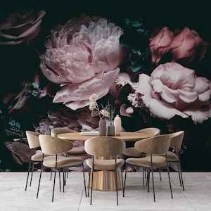 Peony Wallpaper, Dark Wallpaper, Dark Floral Peel and Stick Wallpaper, Vintage Wallpaper, Floral Wallpaper, Peony Floral Large Wallpaper