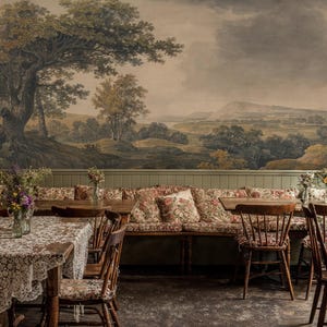 Watercolor Landscape Wallpaper Mural: Scenic Rural Peel and Stick