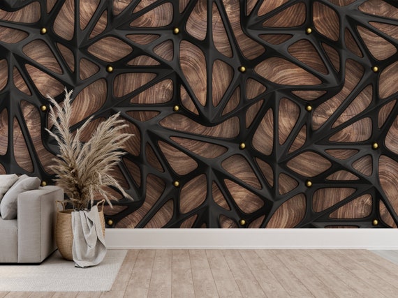 Black and Gold 3D Wallpaper: Abstract Geometric Mural, Peel and Stick