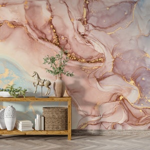 Pink Marble Wallpaper, Gold Marble Wallpaper, Malachite Wallpaper, Abstract Wallpaper, Peel and Stick Pink Wallpaper