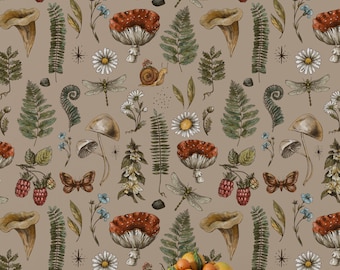 Vintage Mushroom Wallpaper: Boho Forest Mural, Peel and Stick