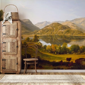Scenic Wallpaper Antique, Landscape Wallpaper Peel and Stick, Scenic Wall Mural Wallpaper Landscape, Rural Painting Wallpaper, Tree Mural