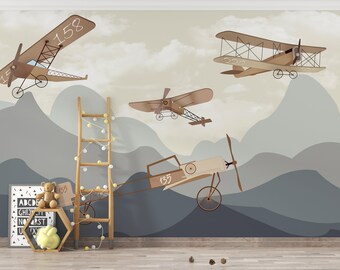 3d Wallpaper, Airplane Wallpaper, Mountain Wallpaper, Boho Wallpaper Kids, Kids Room Wallpaper, Wallpaper Peel and Stick Kids