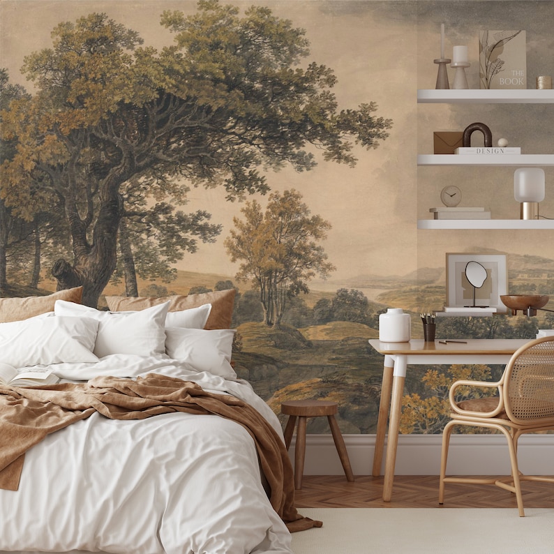 Scenic Wallpaper Peel and Stick, Rural Landscape Wallpaper Removable, Vintage Landscape Painting Wallpaper, Rural Painting Wallpaper Bild 4