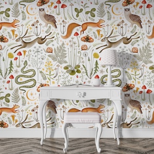 Mushroom Wallpaper Peel and Stick, Woodland Wallpaper, Renters Wallpaper, Vintage Wallpaper, Mural Wallpaper, Forest Wallpaper, Wall Mural