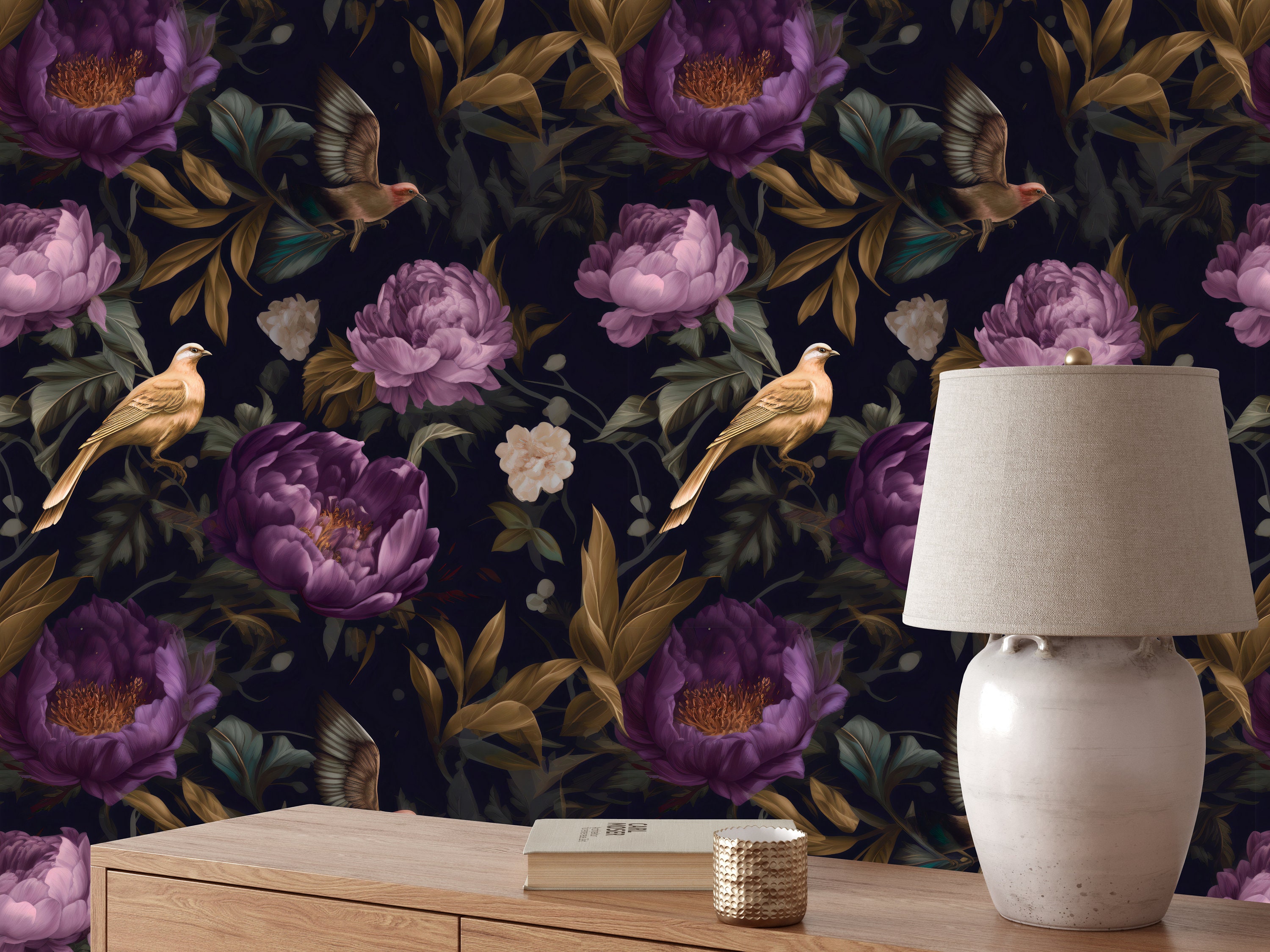 Dark Floral Peony Wallpaper: Vintage Botanical Secret Garden Peel and ...