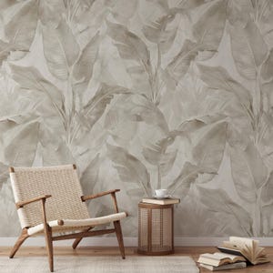 Banana Leaf Peel and Stick Wallpaper, Tropical Leaf Wallpaper, Beige Landscape Leaf Wallpaper, Botanical Wallpaper, Neutral Tones Wall Mural