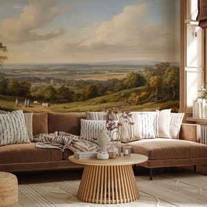 Scenic Wallpaper Antique, Landscape Wallpaper Peel and Stick, Scene Wall Mural, Rural Painting Wallpaper, Scenic Panoramic Wallpaper