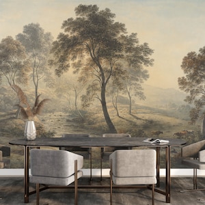 Scenic Wall Mural Wallpaper Landscape, Landscape Wallpaper Peel and Stick, Tree Wallpaper, Rural Painting Wallpaper, Landscape Mural