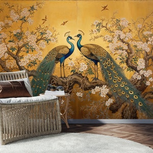 Vintage Chinoiserie Wallpaper Peacock Wall Mural