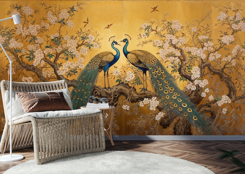 Vintage Chinoiserie Wallpaper Peacock Wall Mural