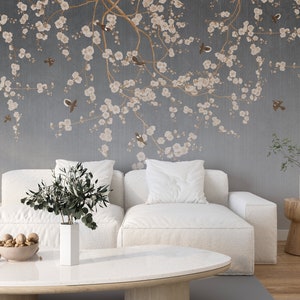 Chinoiserie Wallpaper, Wallpaper Vintage, Chinoiserie Wallpaper Peel and Stick, Wallpaper With Birds and Flowers, Wallpaper Mural Vintage