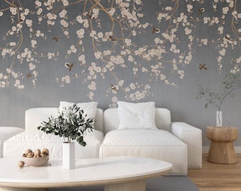 Vintage Chinoiserie Wallpaper: Birds and Flowers, Peel and Stick Mural