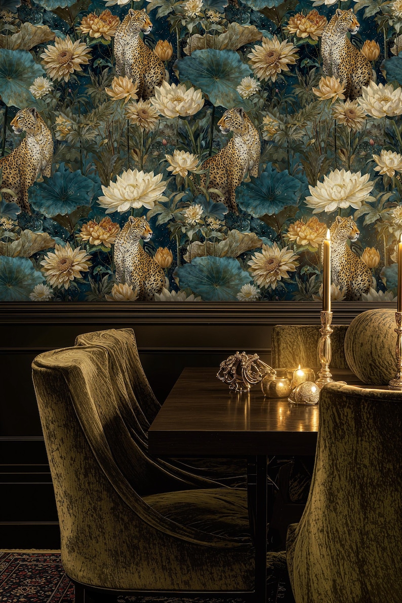 Luxury Leopard Peel and Stick Wallpaper: Dark Floral Animal Botanical ...