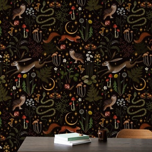 Mushroom Wallpaper Peel and Stick, Forest Wallpaper, Dark Wallpaper