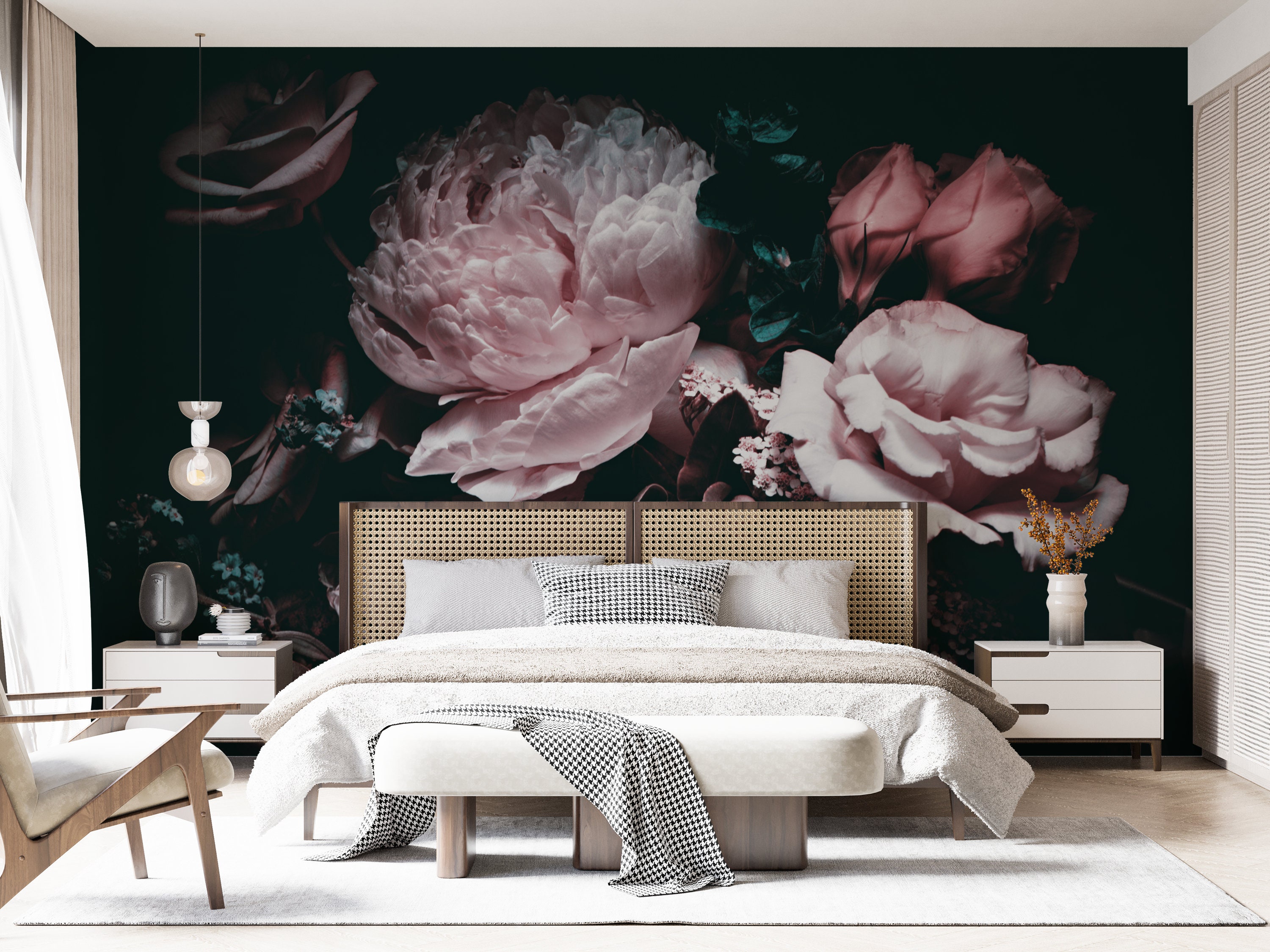 Peony Wallpaper, Dark Wallpaper, Dark Floral Peel and Stick Wallpaper ...