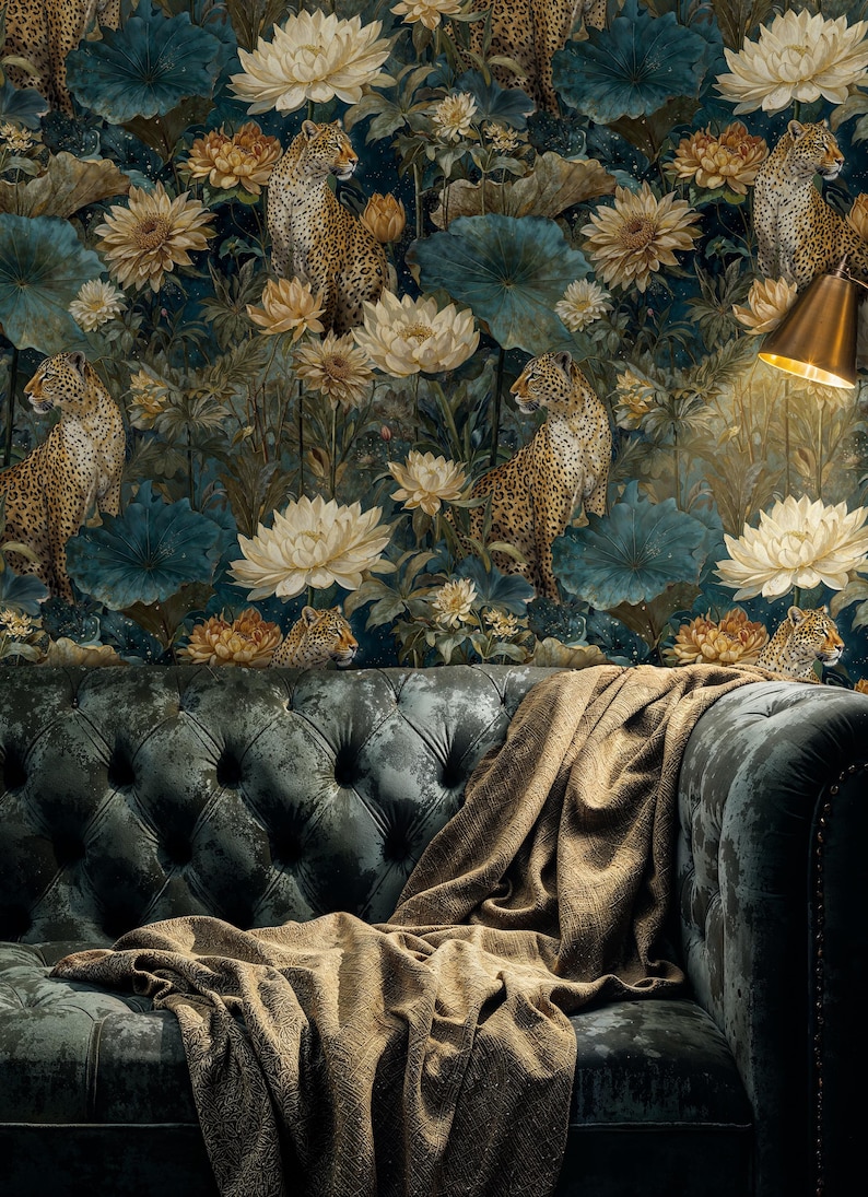 Luxury Leopard Peel and Stick Wallpaper: Dark Floral Animal Botanical ...