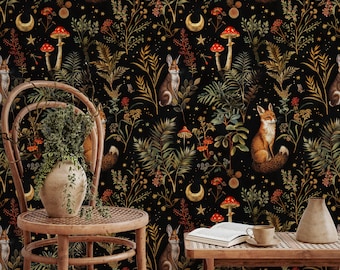 Dark Mushroom Wallpaper: Botanical Secret Garden Peel and Stick Mural