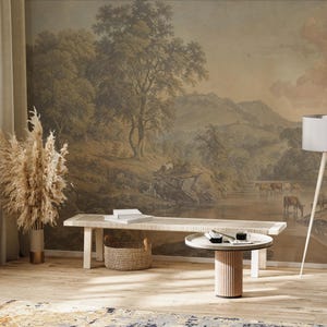 Scenic Wallpaper Peel and Stick, Rural Landscape Wallpaper Removable, Vintage Landscape Painting Wallpaper, Rural Painting Wallpaper