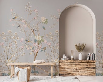 Peacock Wallpaper Chinoiserie Wall Mural Chinese Birds and Trees Wall Mural, Chinoiserie Wallpaper Peel and Stick, Wallpaper Vintage,
