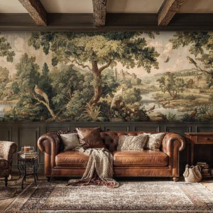 Vintage Verdure Tapestry Wallpaper Mural: Pastoral Woodland Scene