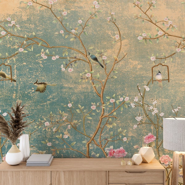 Chinoiserie Wallpaper, Wallpaper Vintage, Chinoiserie Wallpaper Peel and Stick, Japanese Wallpaper, Wallpaper Mural, Retro Wallpaper