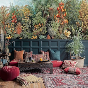 Tropical Rainforest Wallpaper: Peel and Stick Botanical Jungle Mural | Palm Exotic Leaves Wall Art