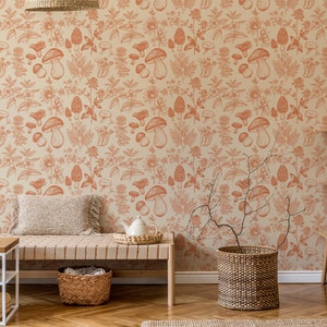 Orange Mushroom Wallpaper: Mid-Century Modern Peel and Stick image 4