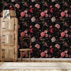 Dark Floral Wallpaper: Botanical Secret Garden Peel and Stick Mural