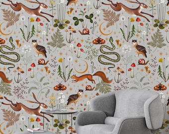 Mushroom Forest Wallpaper: Vintage Style Peel and Stick