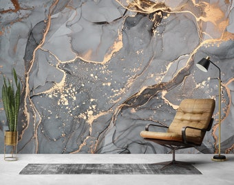 Marble Wallpaper, Gold Marble Wallpaper, Gray Wallpaper, Luxury Wallpaper, Abstract Wallpaper, Mural Wallpaper Peel and Stick, 3d Wallpaper