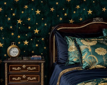 Emerald Green Starry Sky Wallpaper: Celestial Peel and Stick Mural