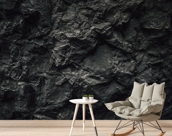Textured Stone Wallpaper Mural: Dark Concrete Peel and Stick