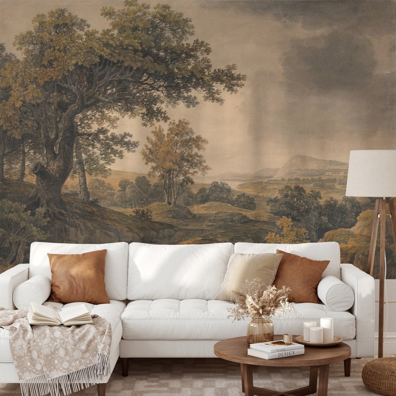 Scenic Wallpaper Peel and Stick, Rural Landscape Wallpaper Removable, Vintage Landscape Painting Wallpaper, Rural Painting Wallpaper Bild 2