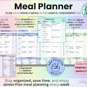 Meal Planner tab for organizing weekly menus with recipes, single ingredients, and automatic grocery list updates.