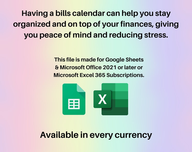 Having a bills calendar can help you stay organized and on top of your finances, giving you peace of mind and reducing stress.