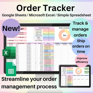 Order Tracker Google Sheets Excel Template Small Business Spreadsheet Digital Order Sales Log Monthly Order Status Management Order Manager