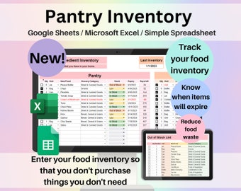 Pantry Inventory Tracker Spreadsheet Google Sheets Excel Food Inventory Checklist Automatic Shopping Grocery List Freezer Spice Kitchen