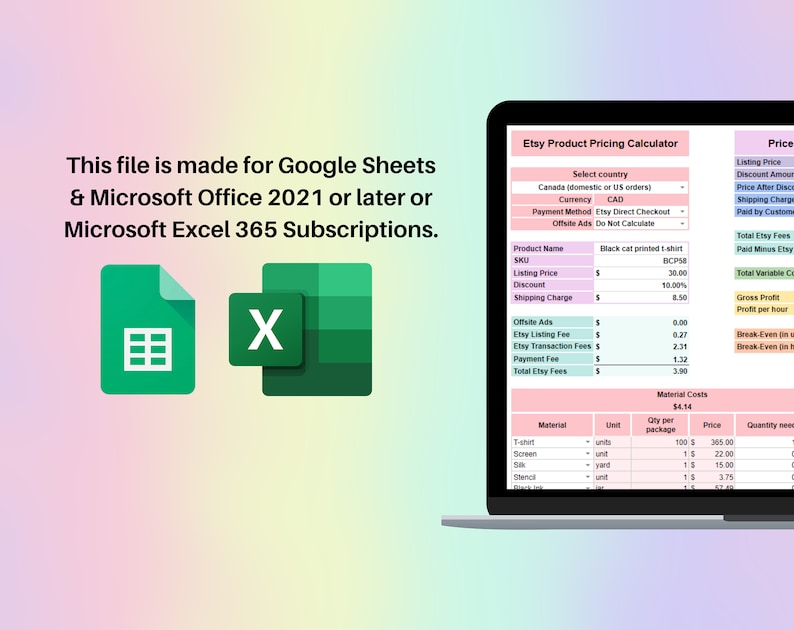 Etsy Fees & Profit Calculator Product Pricing Excel Google Sheets Template Automated Small Business Spreadsheet Single Multiple Item Markup image 7