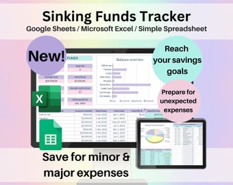 Feuille de calcul de suivi des fonds d'amortissement Rainbow Google Sheets Modèle Excel Calculateur de plan d'épargne numérique Suivi de la feuille de calcul du planificateur financier