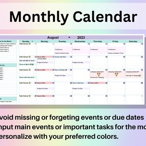 Editable Monthly Calendar Google Sheets Excel Spreadsheet Undated Task ...