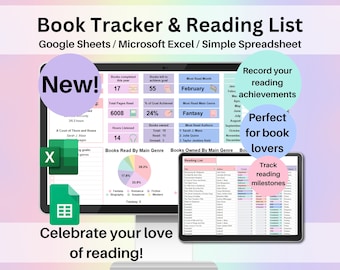 Book Tracker & Reading List Spreadsheet Google Sheets Excel Book Series Tracker Reading Log Journal Inventory To be Read Digital Planner