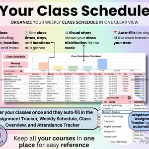 Your Class Schedule tab with weekly view of courses, times, and locations in a clear grid layout.
