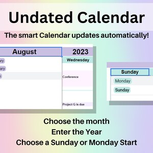 Editable Monthly Calendar Google Sheets Excel Spreadsheet Undated Task ...