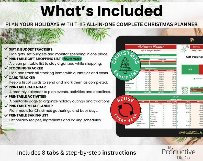 Christmas Planner & Budget Spreadsheet Google Sheets Excel Template ...